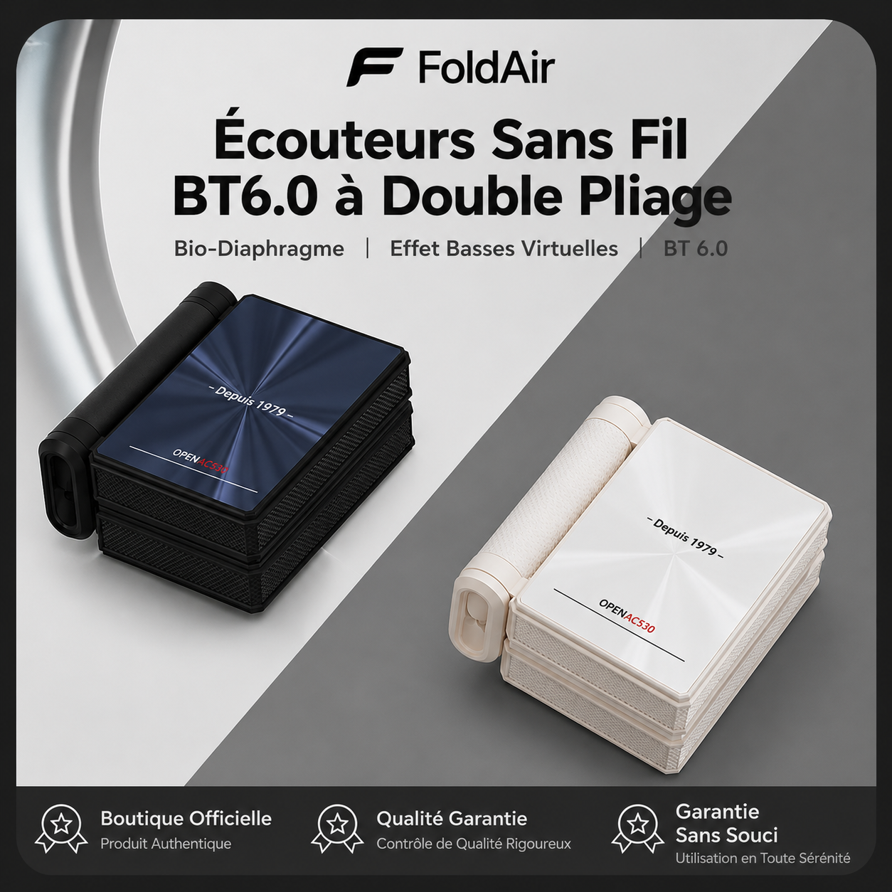 FoldAir open-ear à double pliage, boîtier de recharge